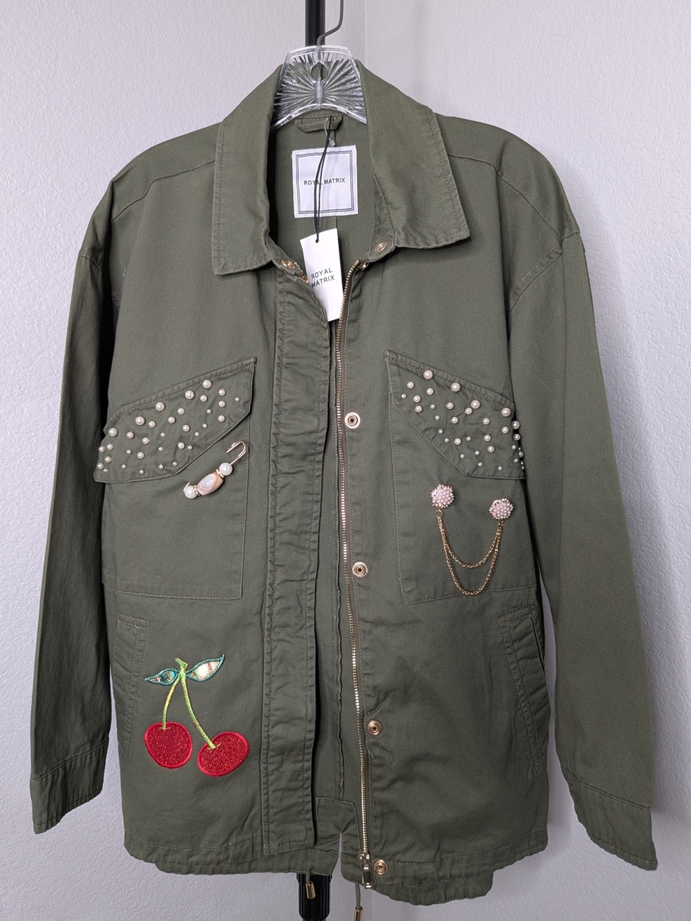 Royal Matrix Olive Green Embellished Utility Jacket